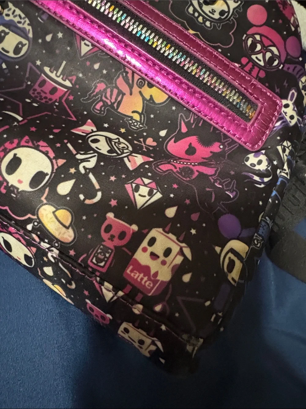 tokidoki Black Crossbody Bag Galactic Dreams with Pink Metallic Trim